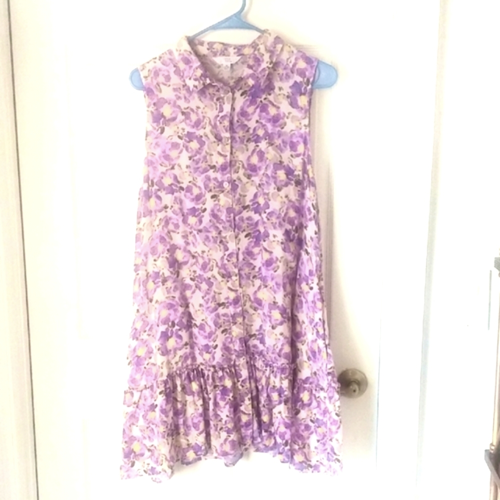 Time and Tru Purple Pink Casual Sundress with Mandarin Collar